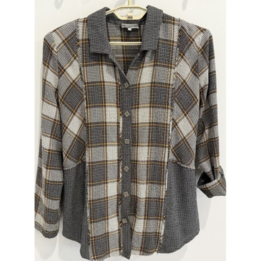Habitat Clothes to Live in Multi Plaid Long Roll Tab Sleeve Button Front Shirt S